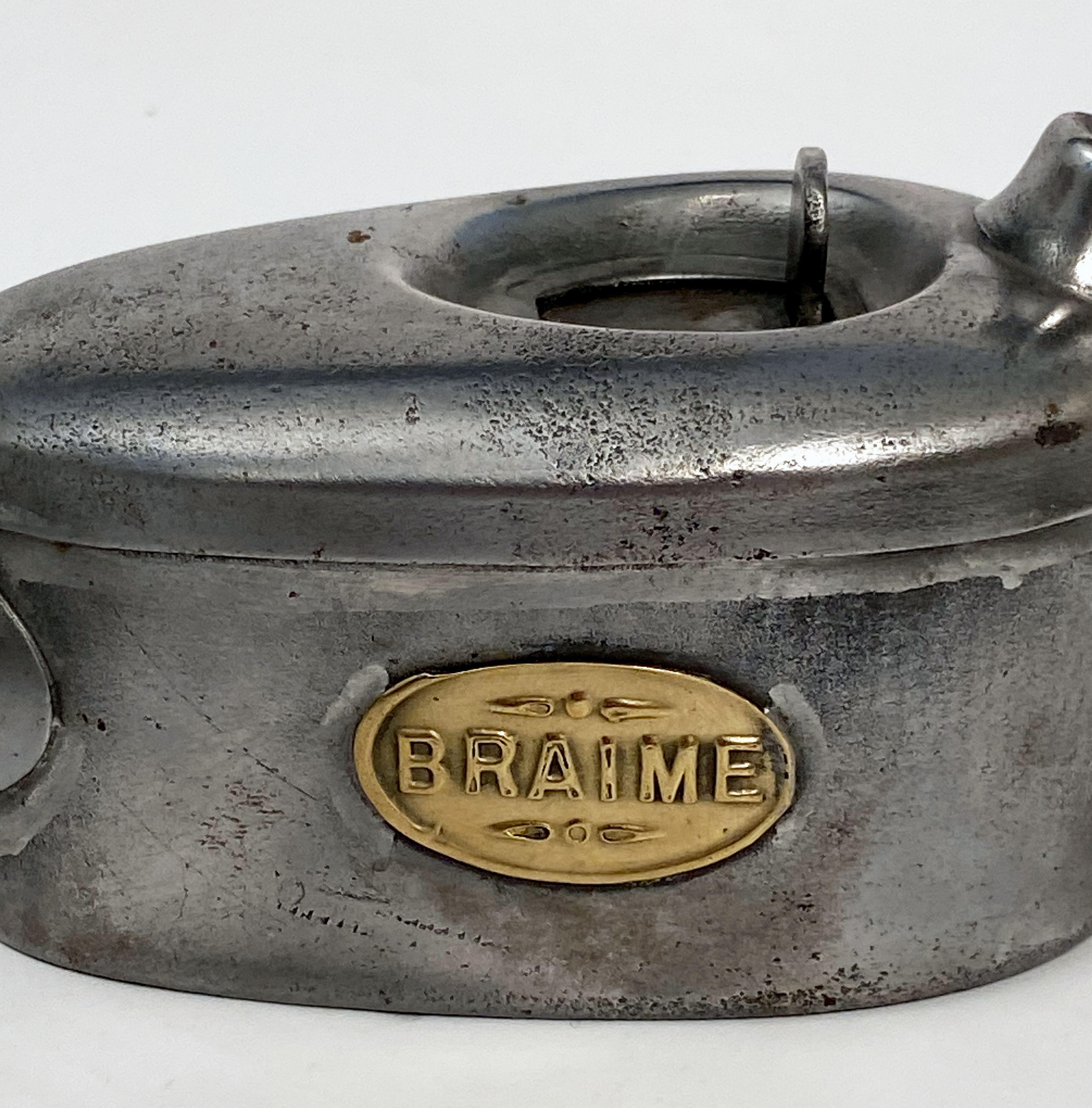 Metal English Oilcan or Cannister of Steel and Brass by Braime For Sale