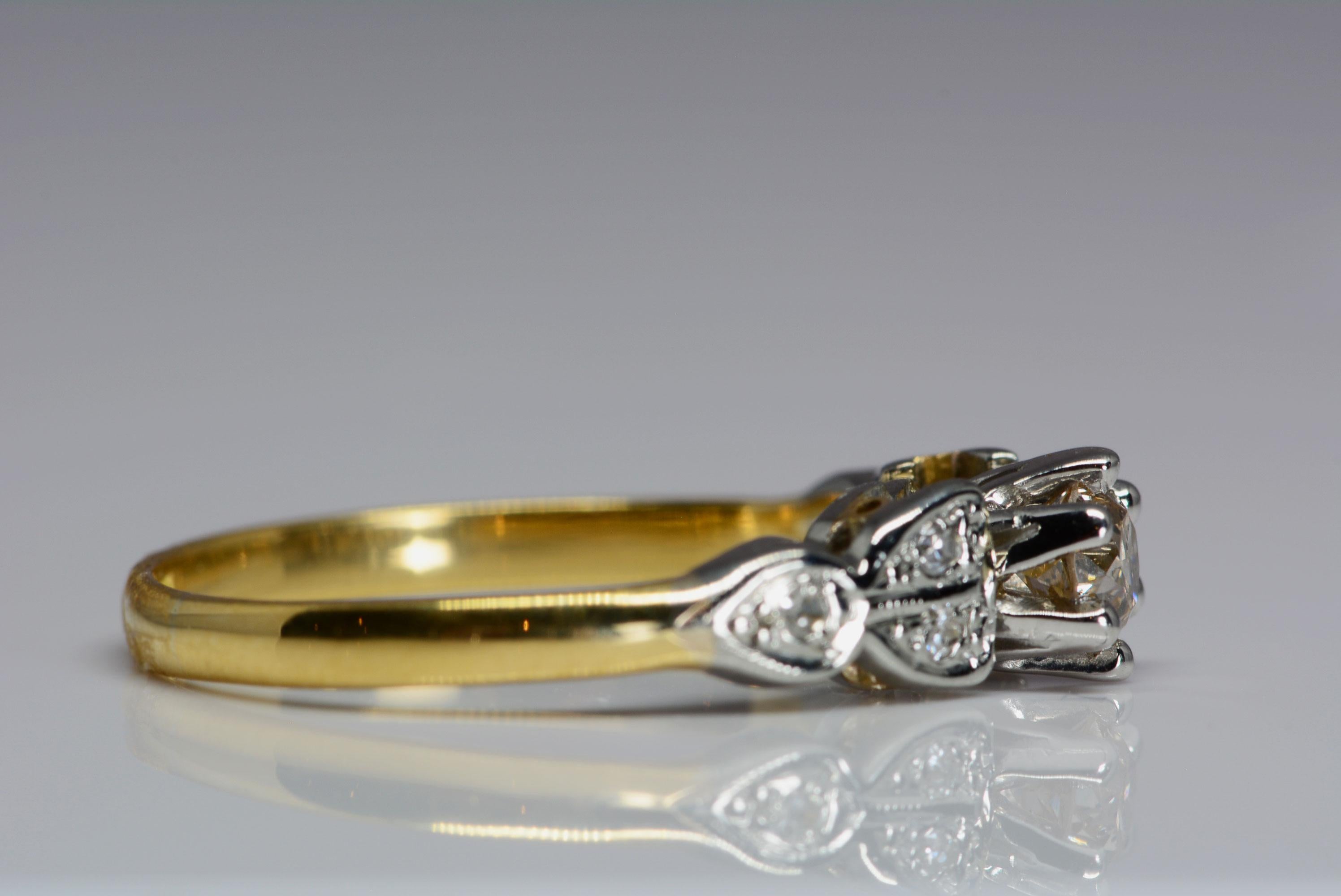 Women's GIA Old European Cut Brown Diamond Platinum/18 Karat Gold Ring of English Origin For Sale