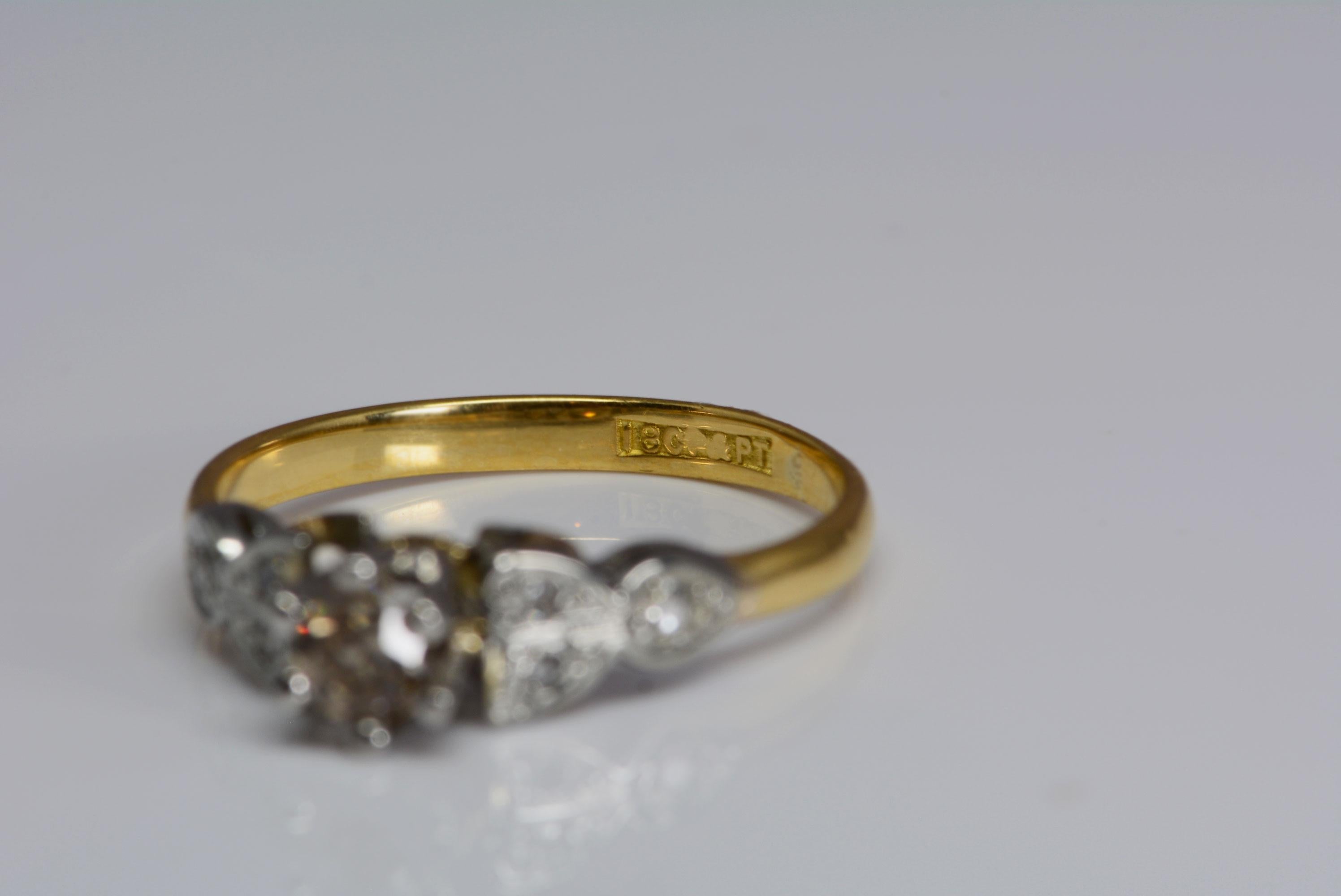 GIA Old European Cut Brown Diamond Platinum/18 Karat Gold Ring of English Origin For Sale 1