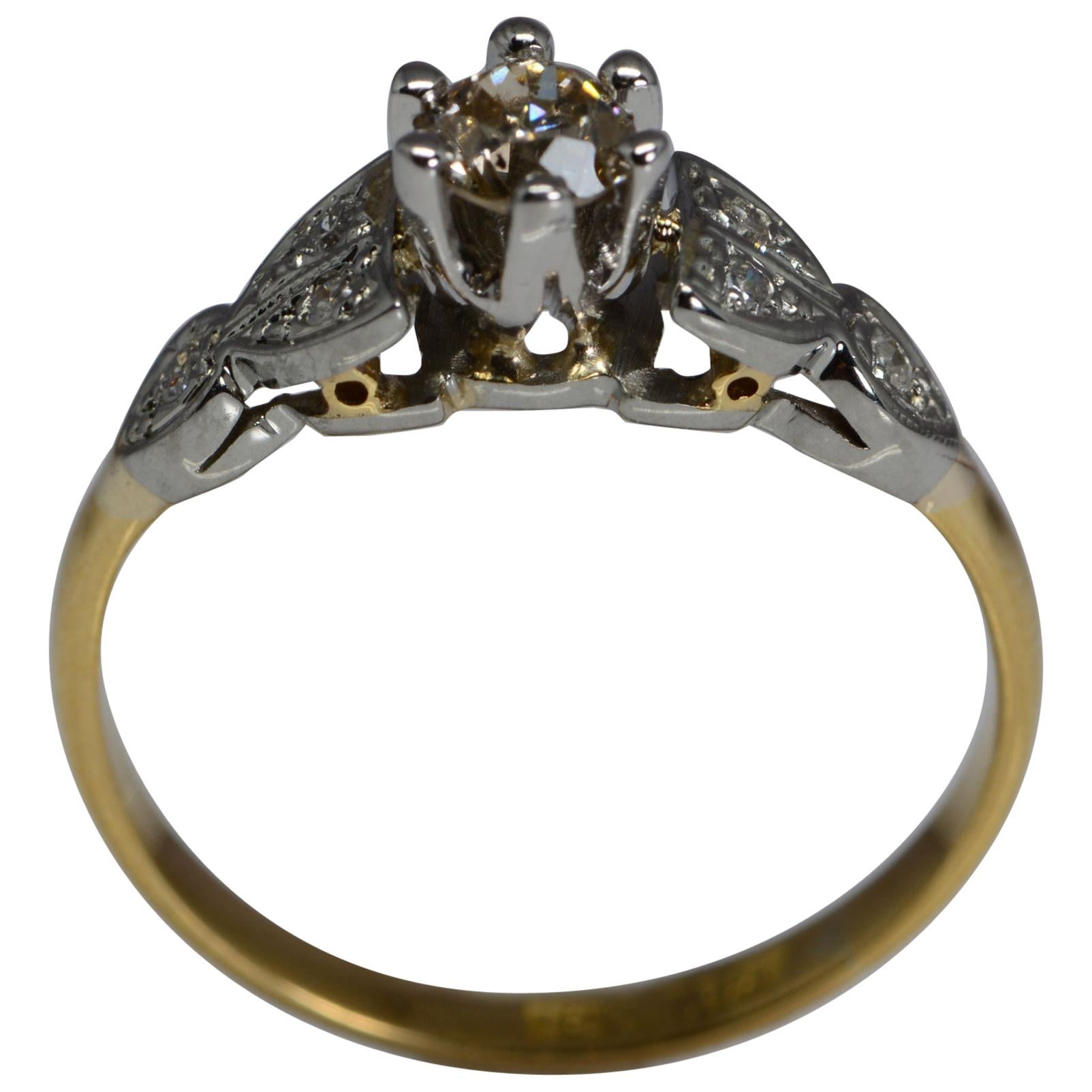 GIA Old European Cut Brown Diamond Platinum/18 Karat Gold Ring of English Origin For Sale