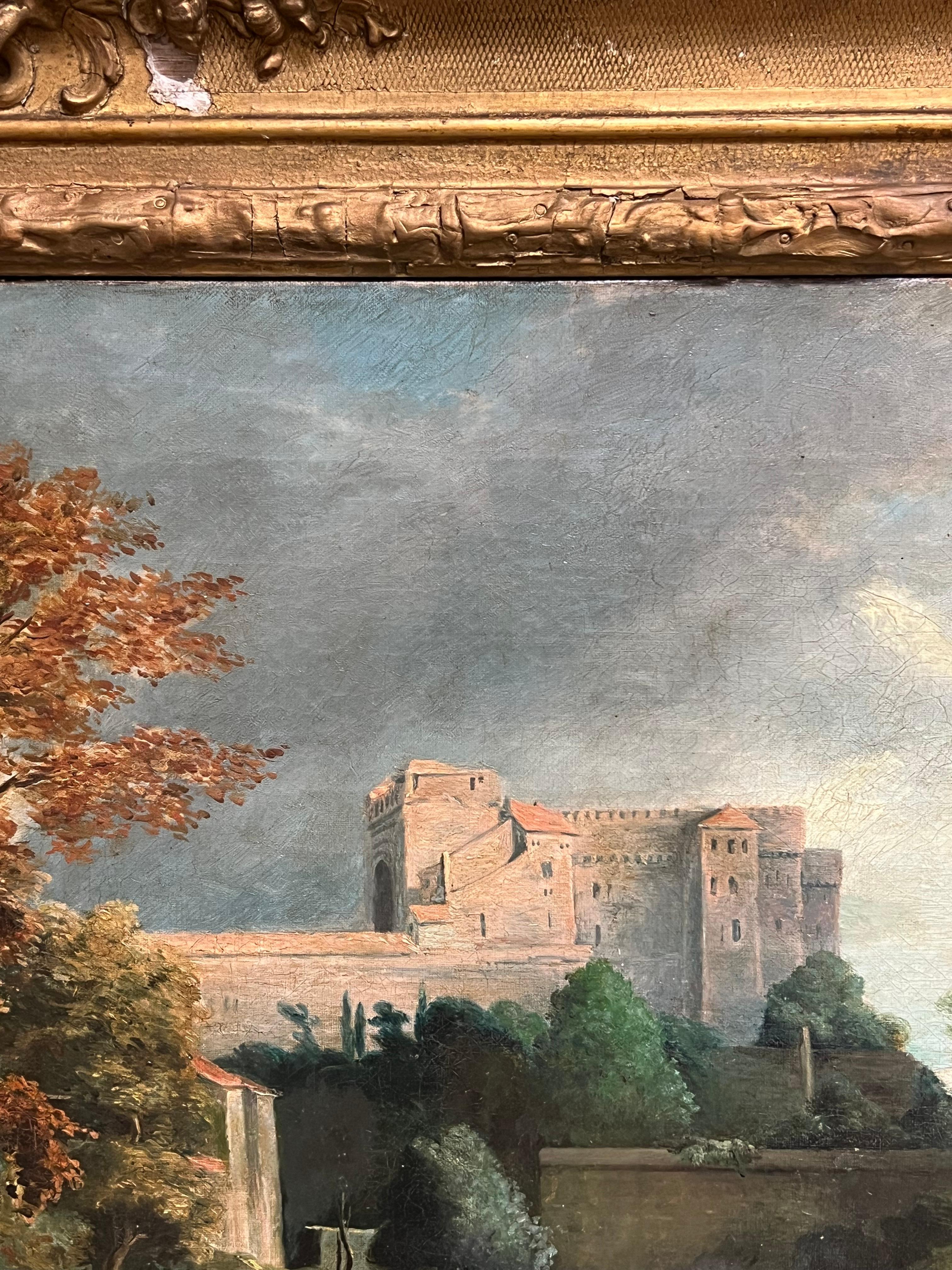 Antike englische Grand Tour Alter Meister Ölfiguren, Grand Tour  Klassische arkadische Landschaft im Angebot 7