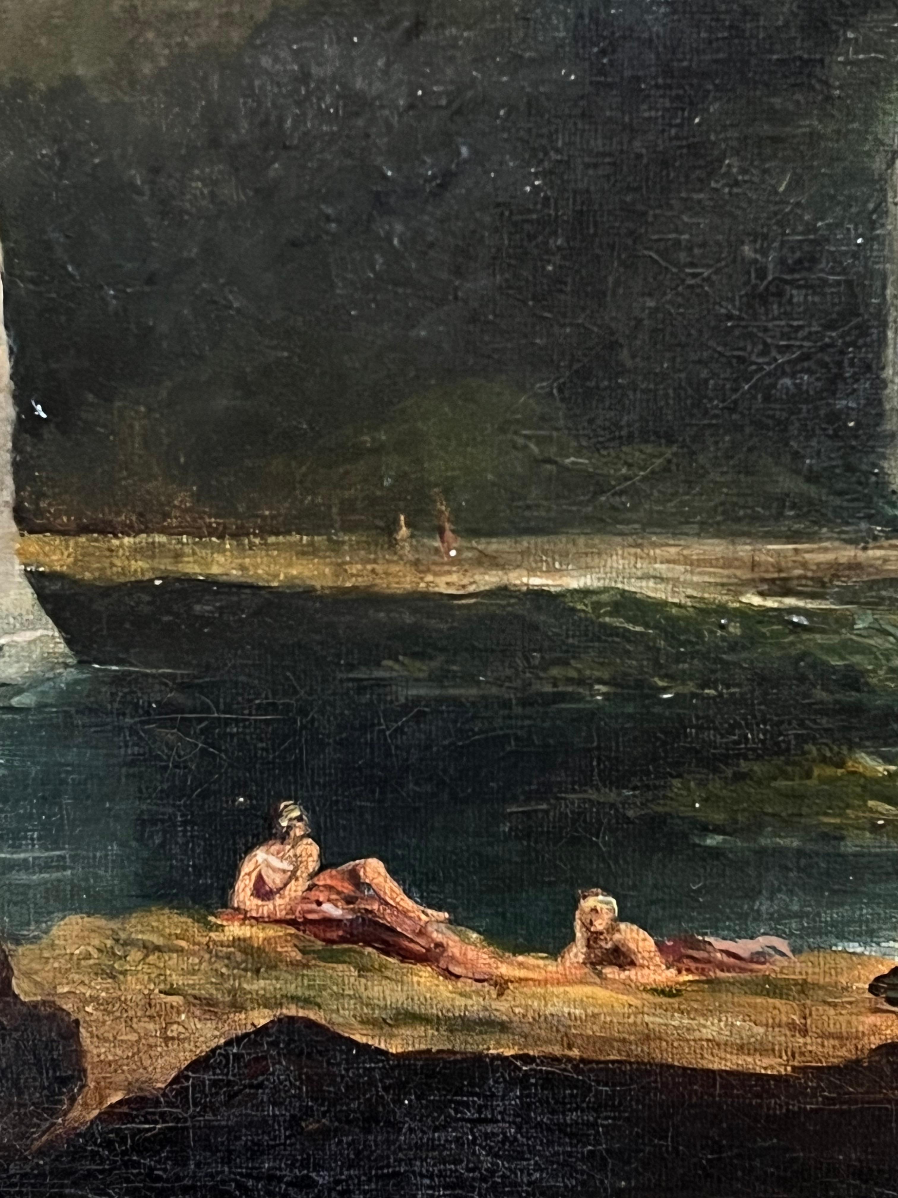 Antike englische Grand Tour Alter Meister Ölfiguren, Grand Tour  Klassische arkadische Landschaft im Angebot 3