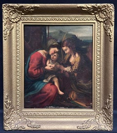 Antique English Oil Painting Madonna & Christ Child in Gilt Frame