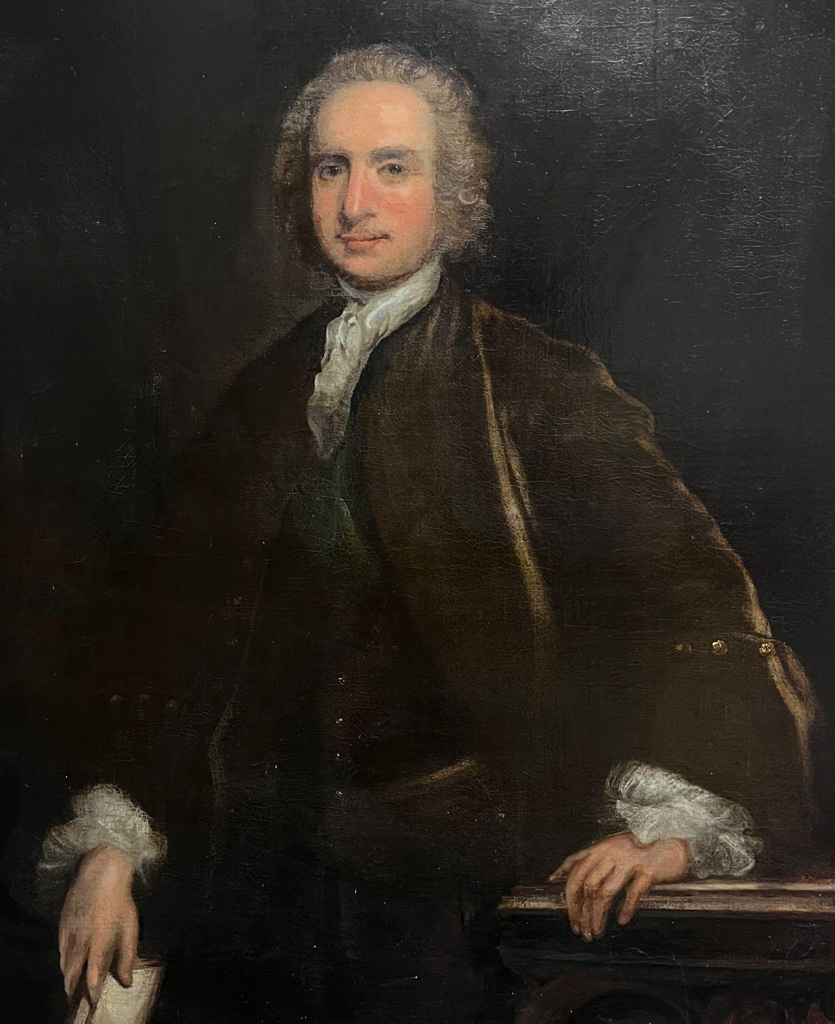 Huge 18th Century English Oil Aristocratic Portrait of a Gentleman Standing - Painting by English Old Master Oil 