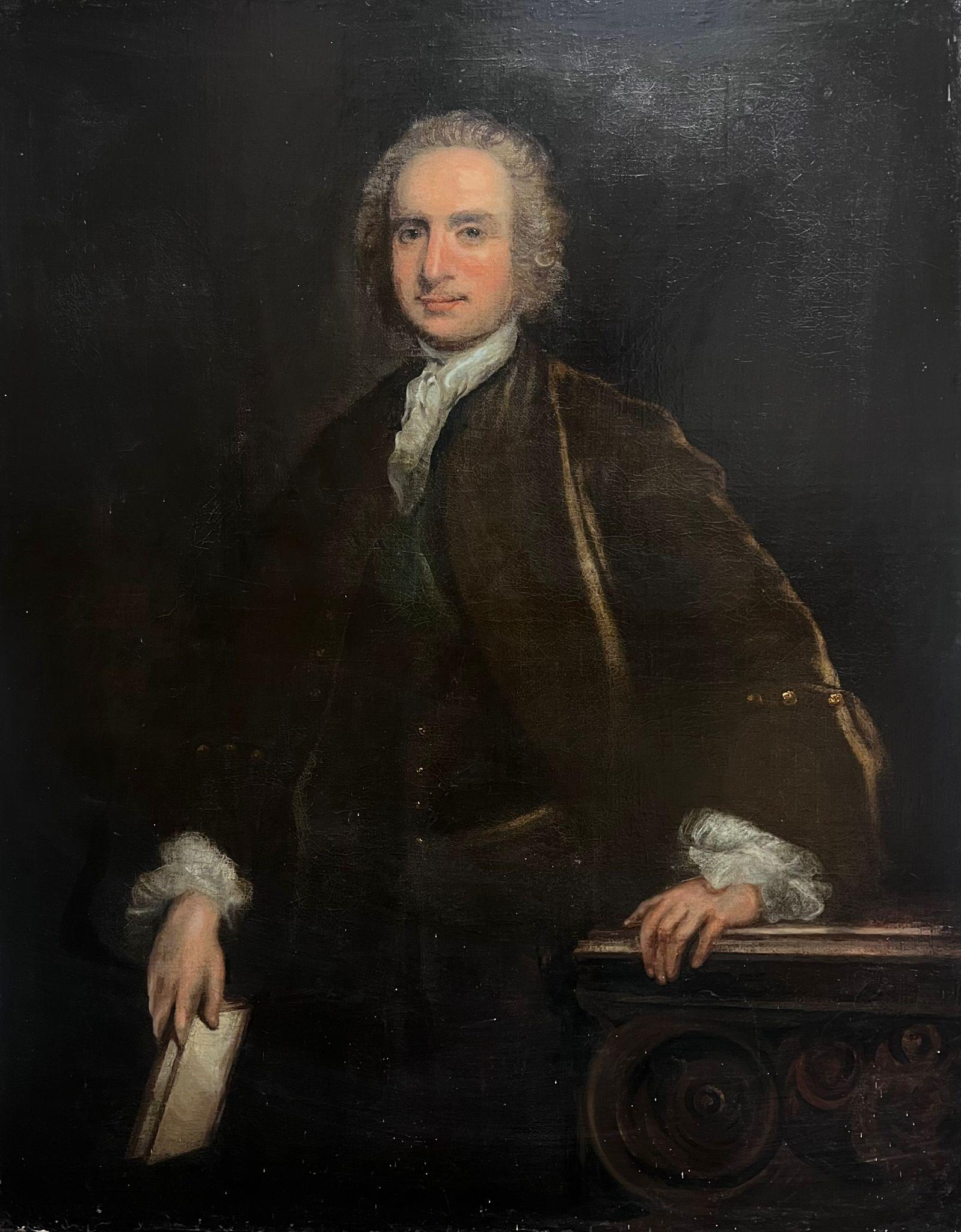 English Old Master Oil  Portrait Painting – Großes englisches aristokratisches Ölporträt eines stehenden Gentleman aus dem 18. Jahrhundert