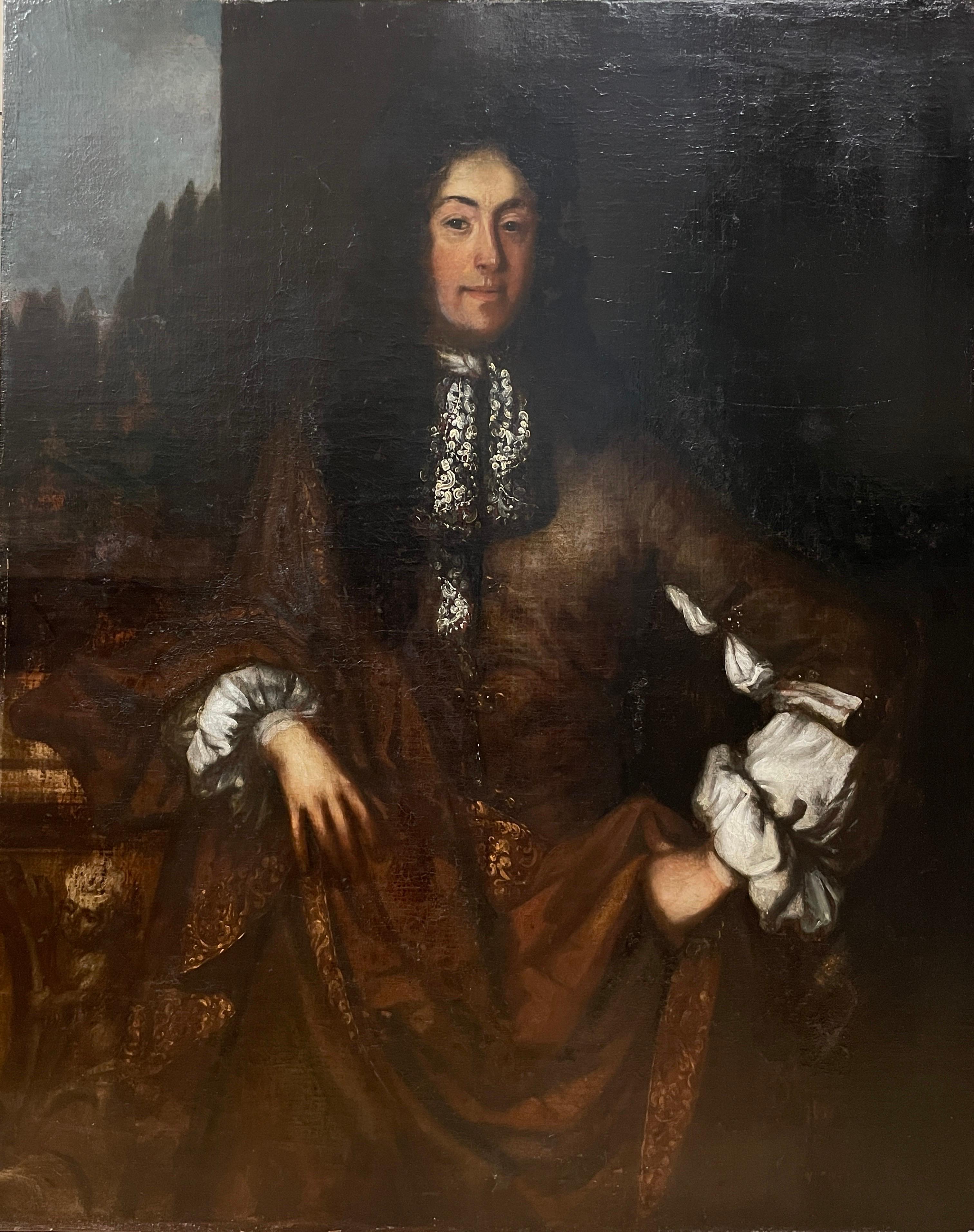 Enorme ritratto aristocratico a olio del XVII secolo di baronetto Fine ritratto ancestrale - Painting di English Old Master