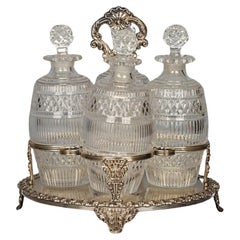 Antique English Old Sheffield Four Bottle Cruet Set, circa 1820