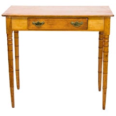 English One-Drawer Pine Faux Bamboo Side Table