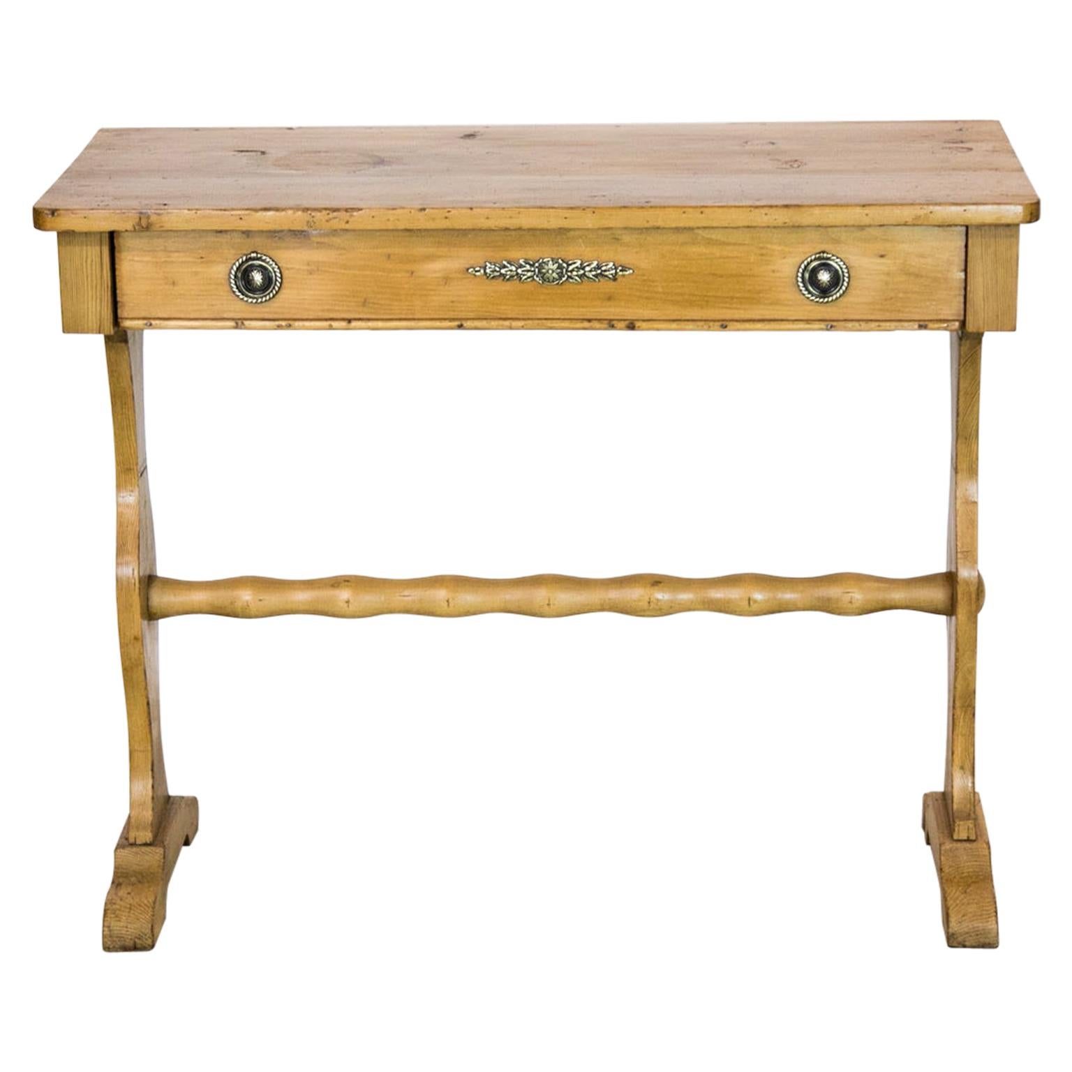 English One Drawer Stretcher Pine Table For Sale