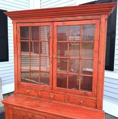 English One Piece Pine Step Back Cupboard in Red Wash