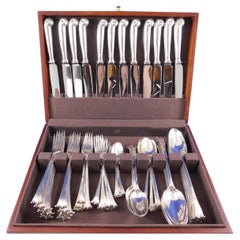 English Onslow by Various Sterling Silver Dinner Flatware Set Service 64 Pcs Old