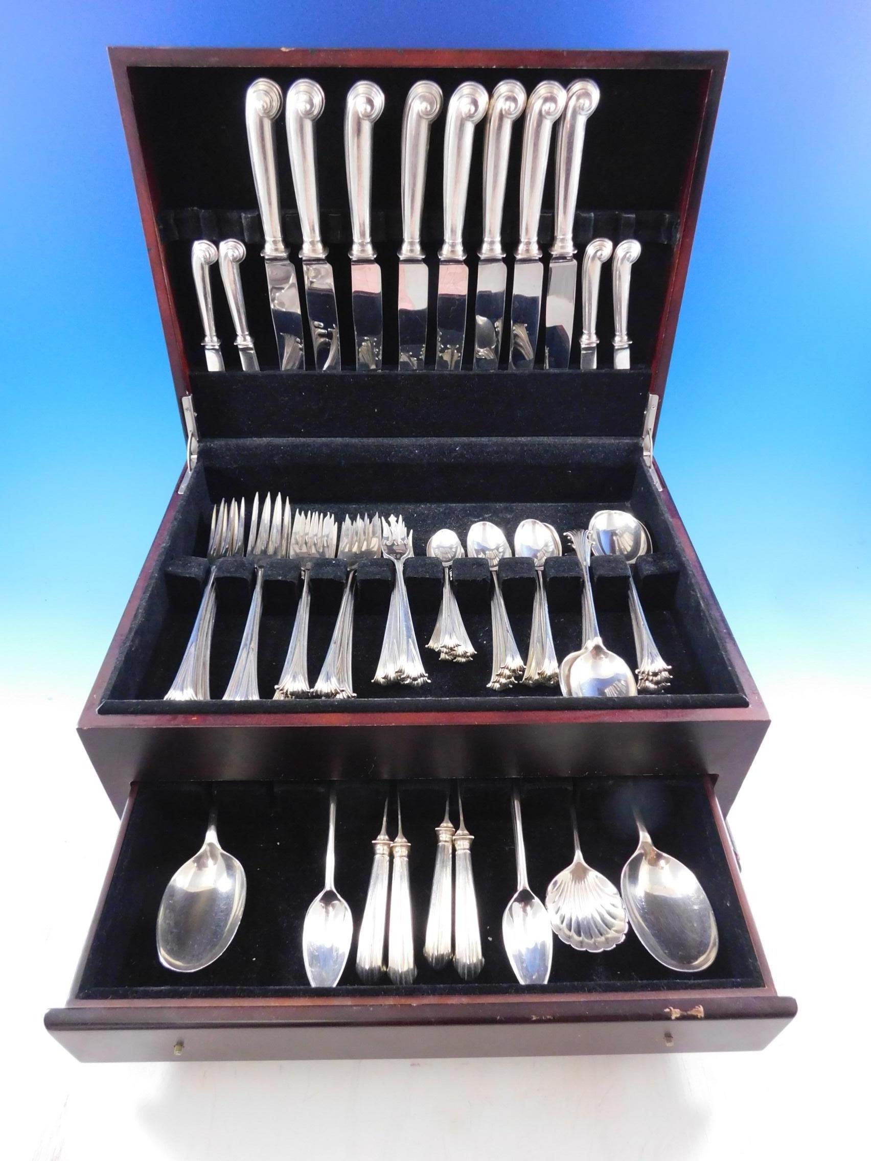 English Onslow by Worcester (England) sterling silver dinner size flatware set - 75 pieces. This set includes:

8 dinner size knives, pistol grip, 9 7/8