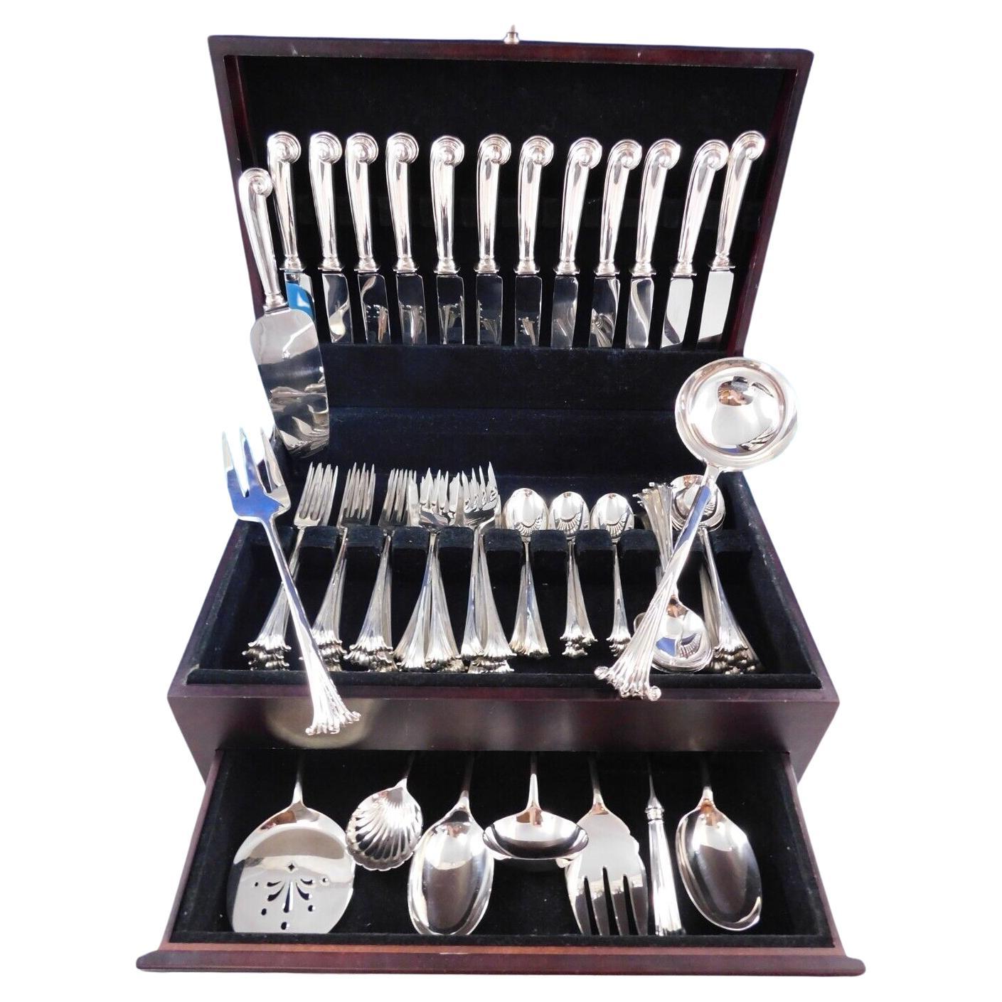 English Onslow by Worcester Sterling Silver Flatware Set for 12 Service 70 pcs For Sale