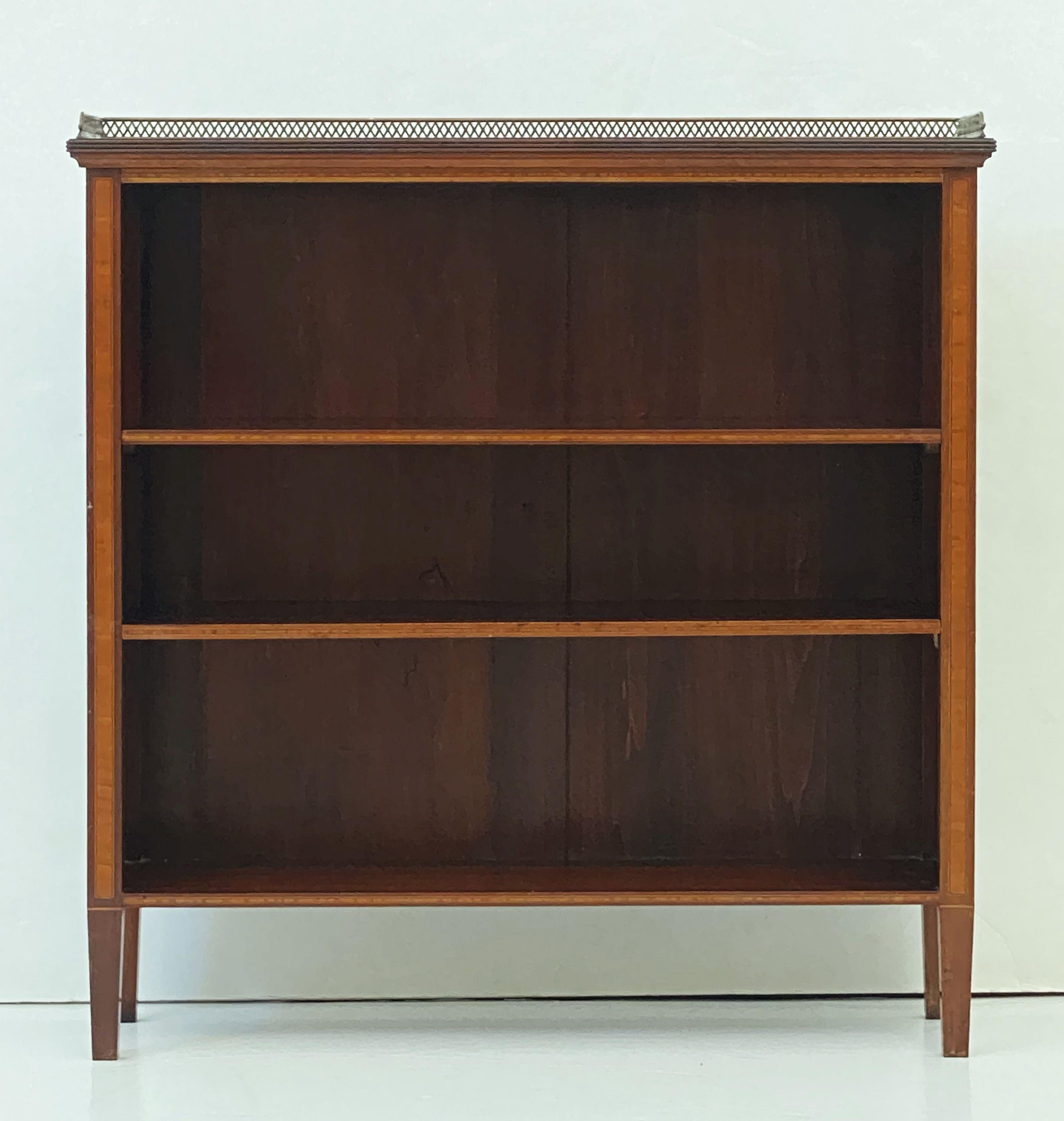 20th Century English Open Bookcase of Inlaid Mahogany from the Edwardian Period