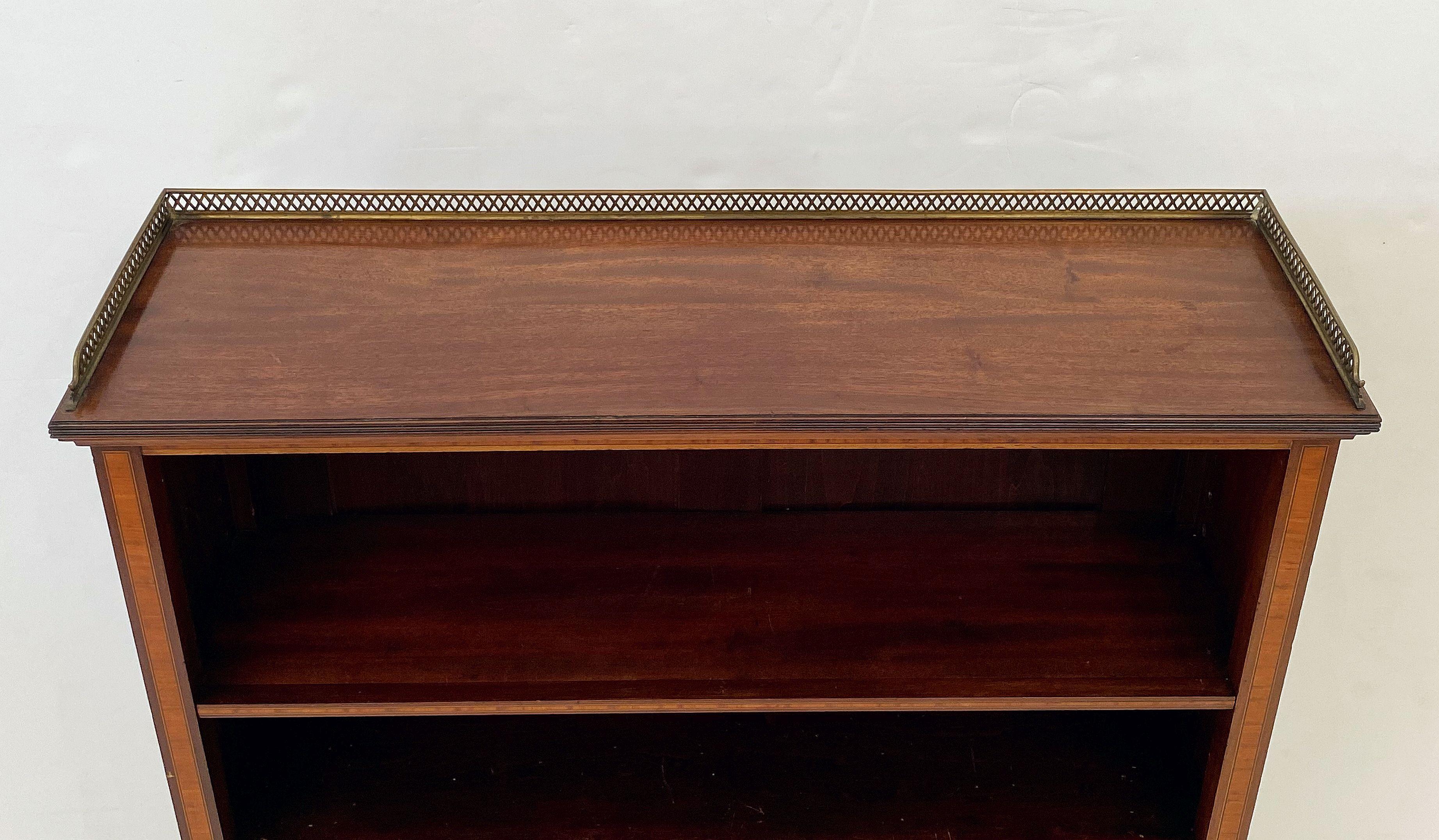 English Open Bookcase of Inlaid Mahogany from the Edwardian Period 1