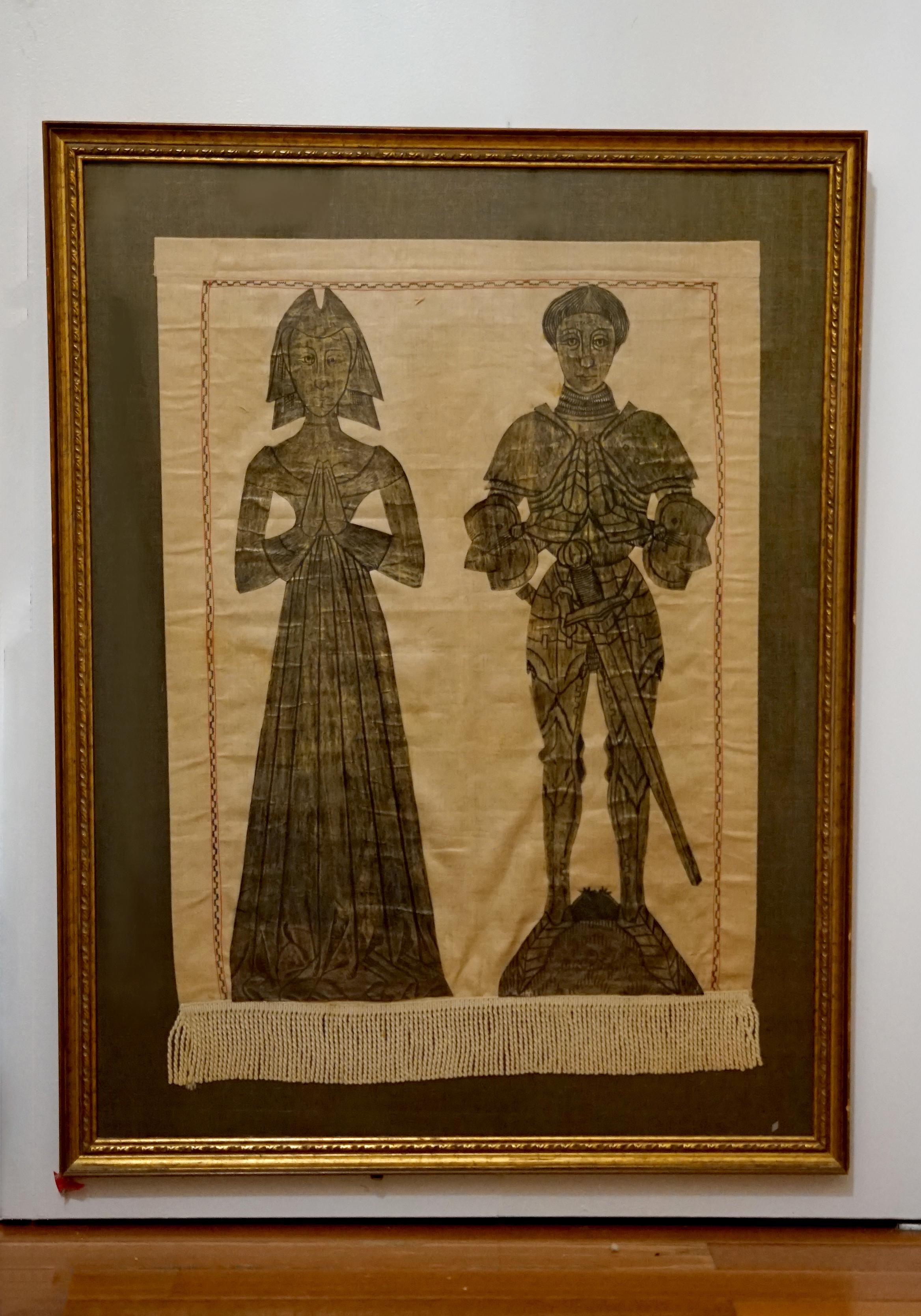 English or Continental Gothic Revival Rubbing of Knight and Lady For Sale 6