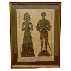 Antique English or Continental Gothic Revival Rubbing of Knight and Lady