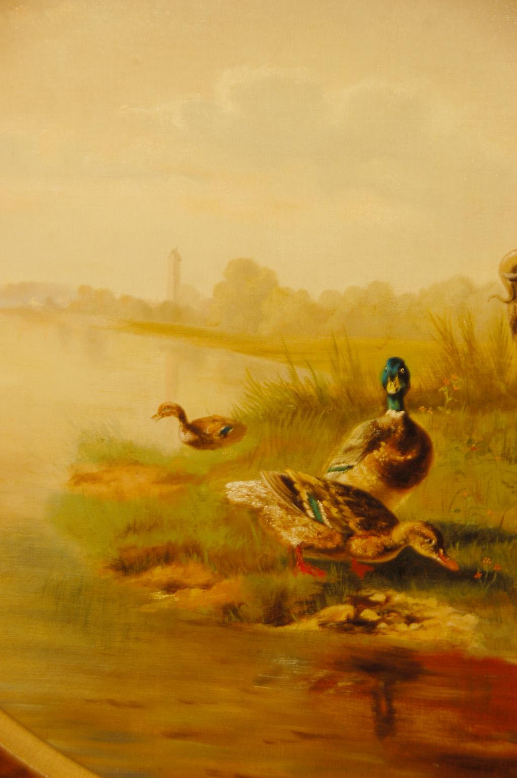 Englisches oder niederländisches Original-Ölgemälde auf Leinwand, 19. Jahrhundert, „At the Water's Edge“ im Zustand „Gut“ im Angebot in Wells, ME