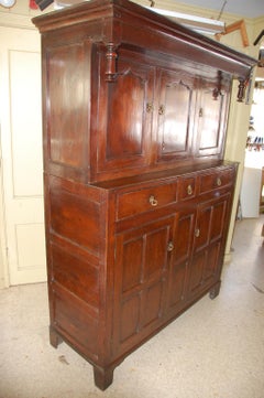 English or Welsh George III Oak Paneled Press Cupboard in Two Parts