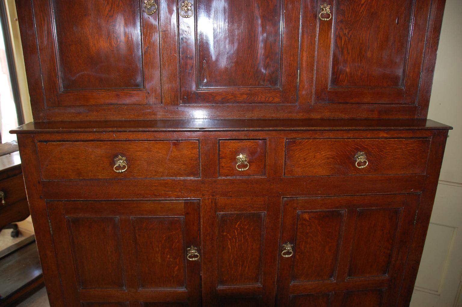 18th Century English or Welsh George III Oak Paneled Press Cupboard in Two Parts For Sale