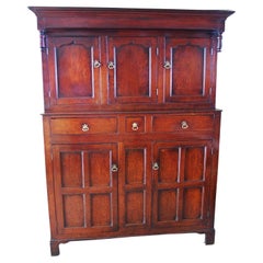 Used English or Welsh George III Oak Paneled Press Cupboard in Two Parts