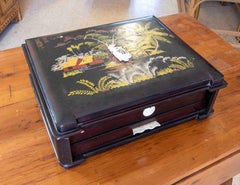 English Oriental-Style Comb Storage Box with Mirror