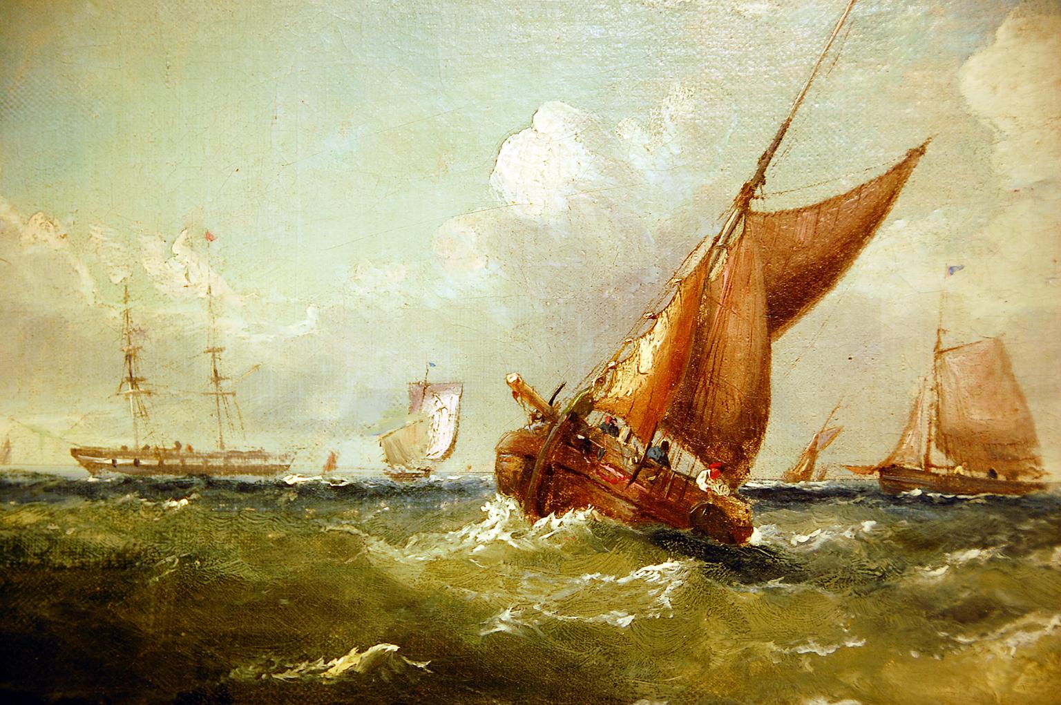 English original marine oil painting on canvas, signed J(ames) WILSON, 