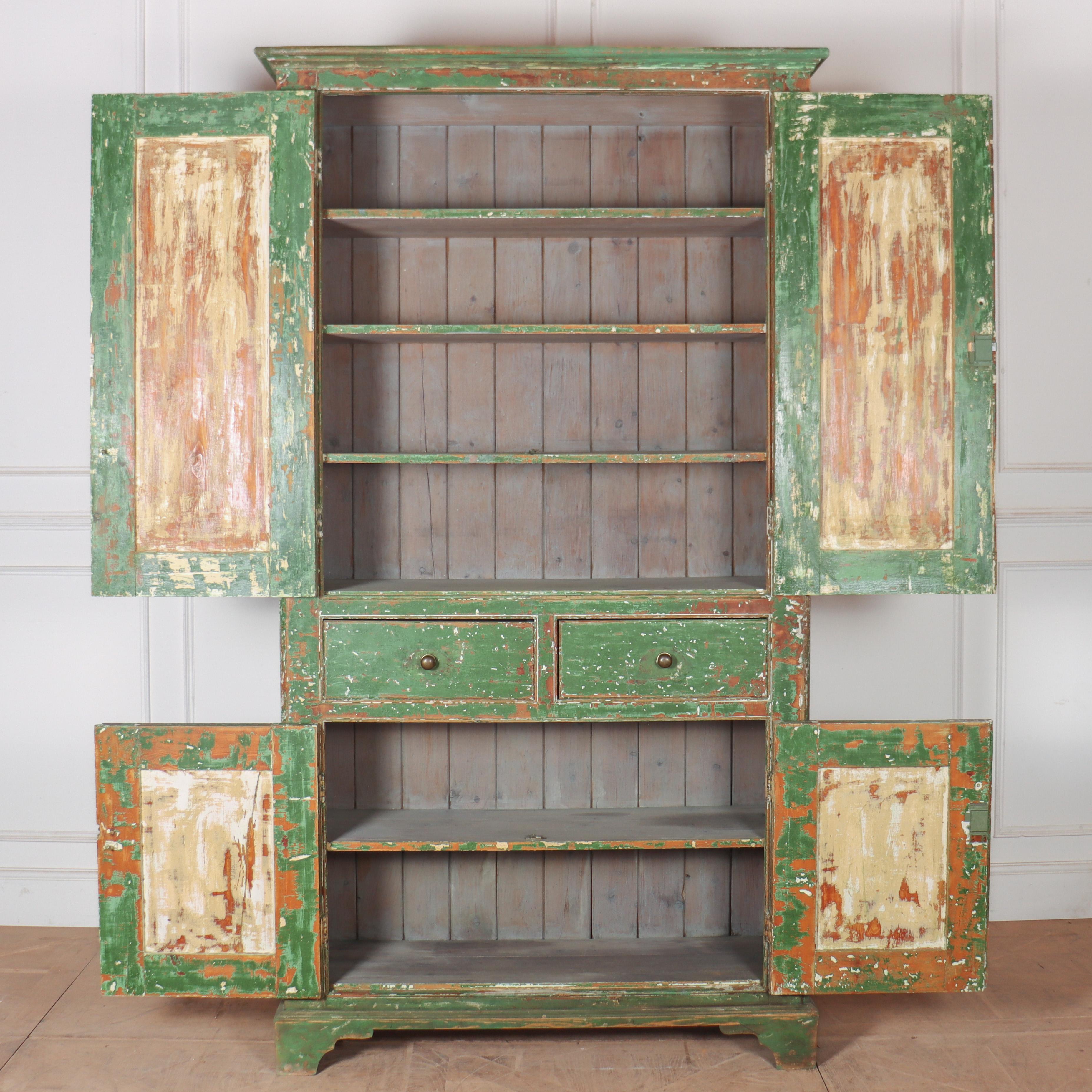 19th Century English Original Painted Cupboard For Sale