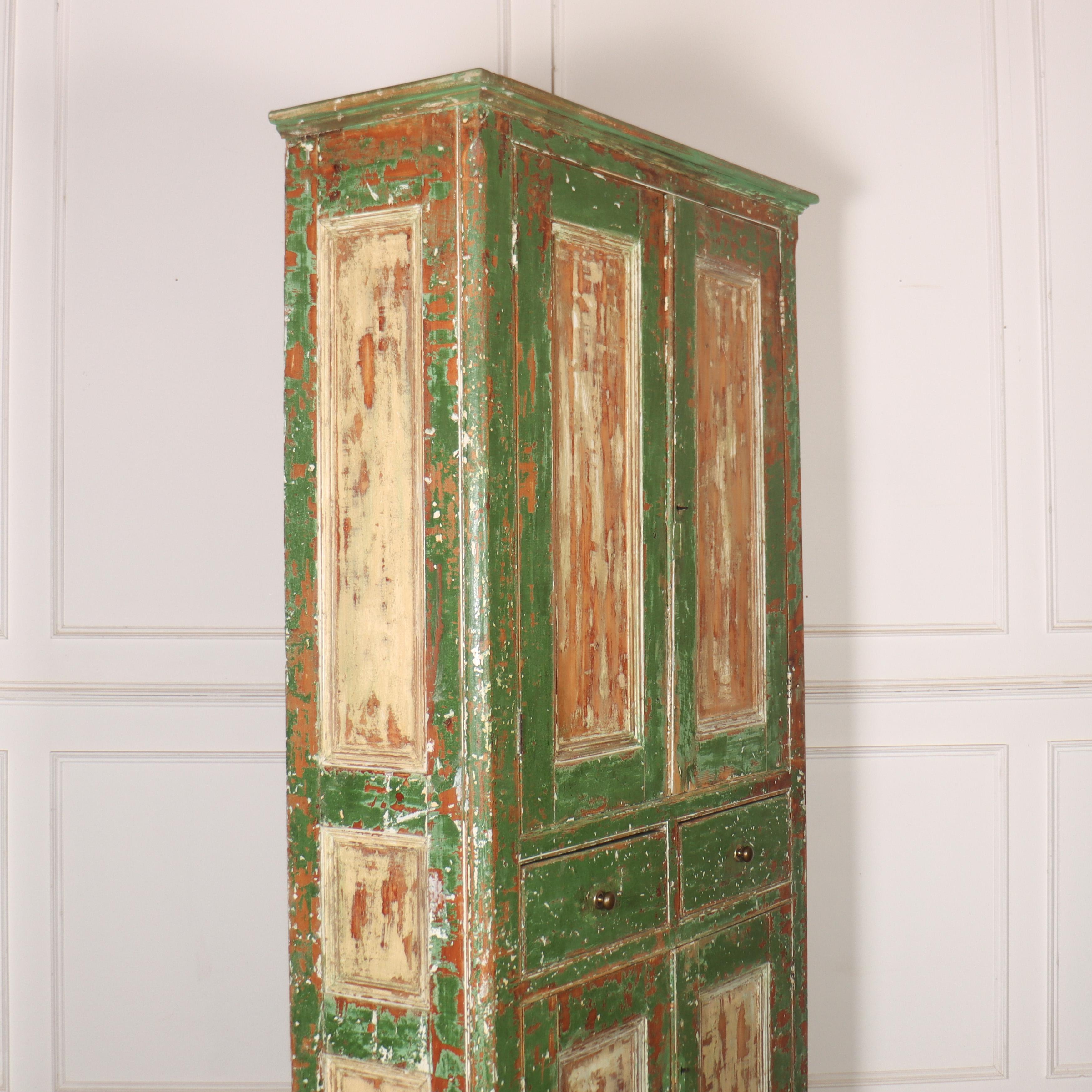 Pine English Original Painted Cupboard For Sale