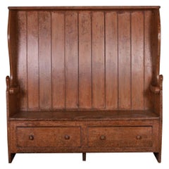 Antique English Original Painted Tavern Settle