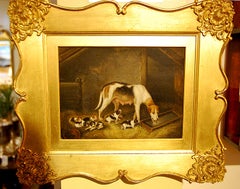 English Original Samuel Raven Pair of Hound Dog Oil Paintings in Original Frames