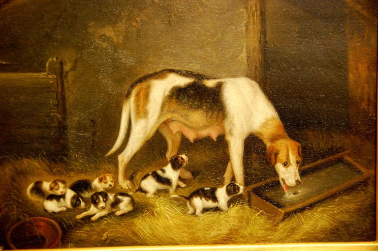 William IV English Original Samuel Raven Pair of Hound Dog Oil Paintings in Original Frames For Sale