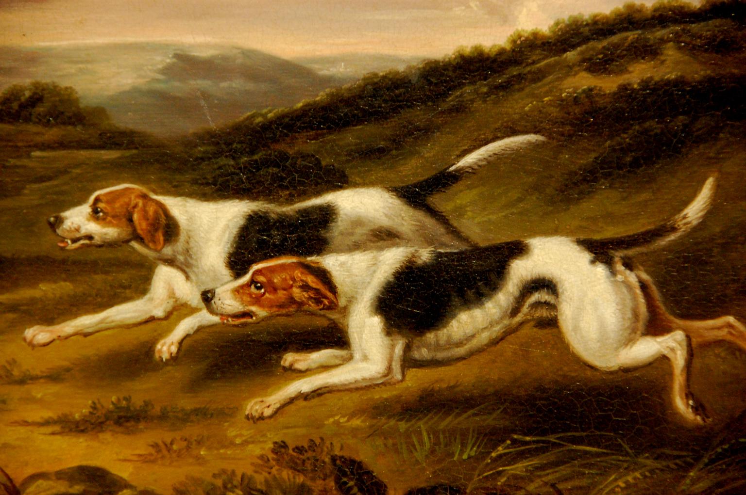 English Original Samuel Raven Pair of Hound Dog Oil Paintings in Original Frames For Sale 2
