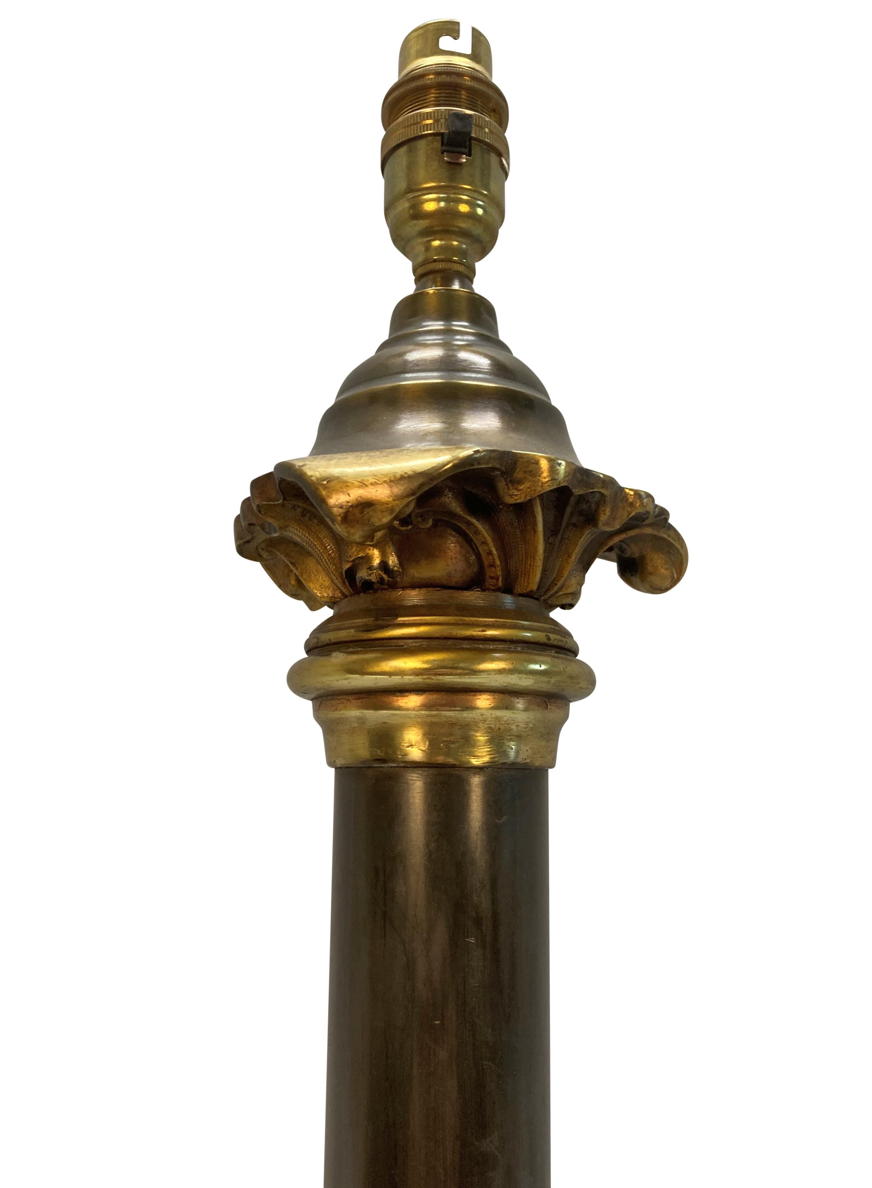 English Ormolu & Bronze Column Lamp In Good Condition For Sale In Kent, Dover