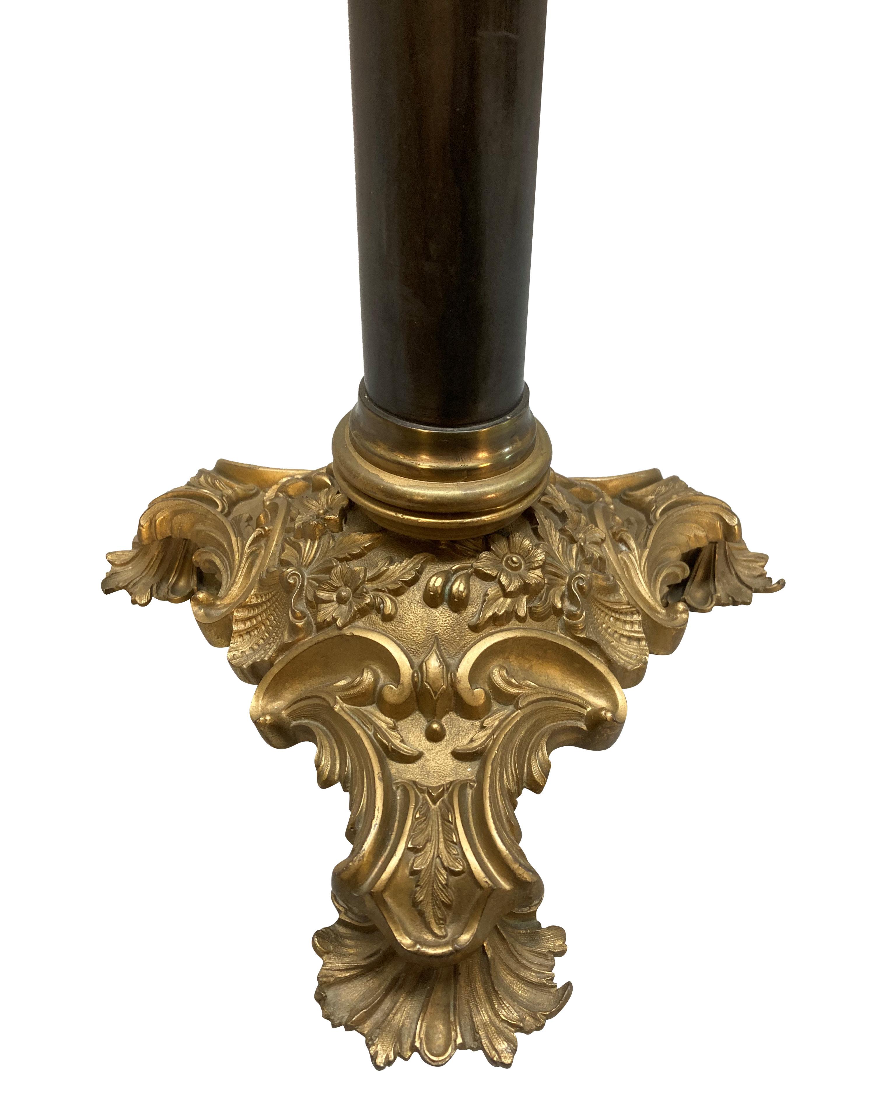 Late 19th Century English Ormolu & Bronze Column Lamp For Sale