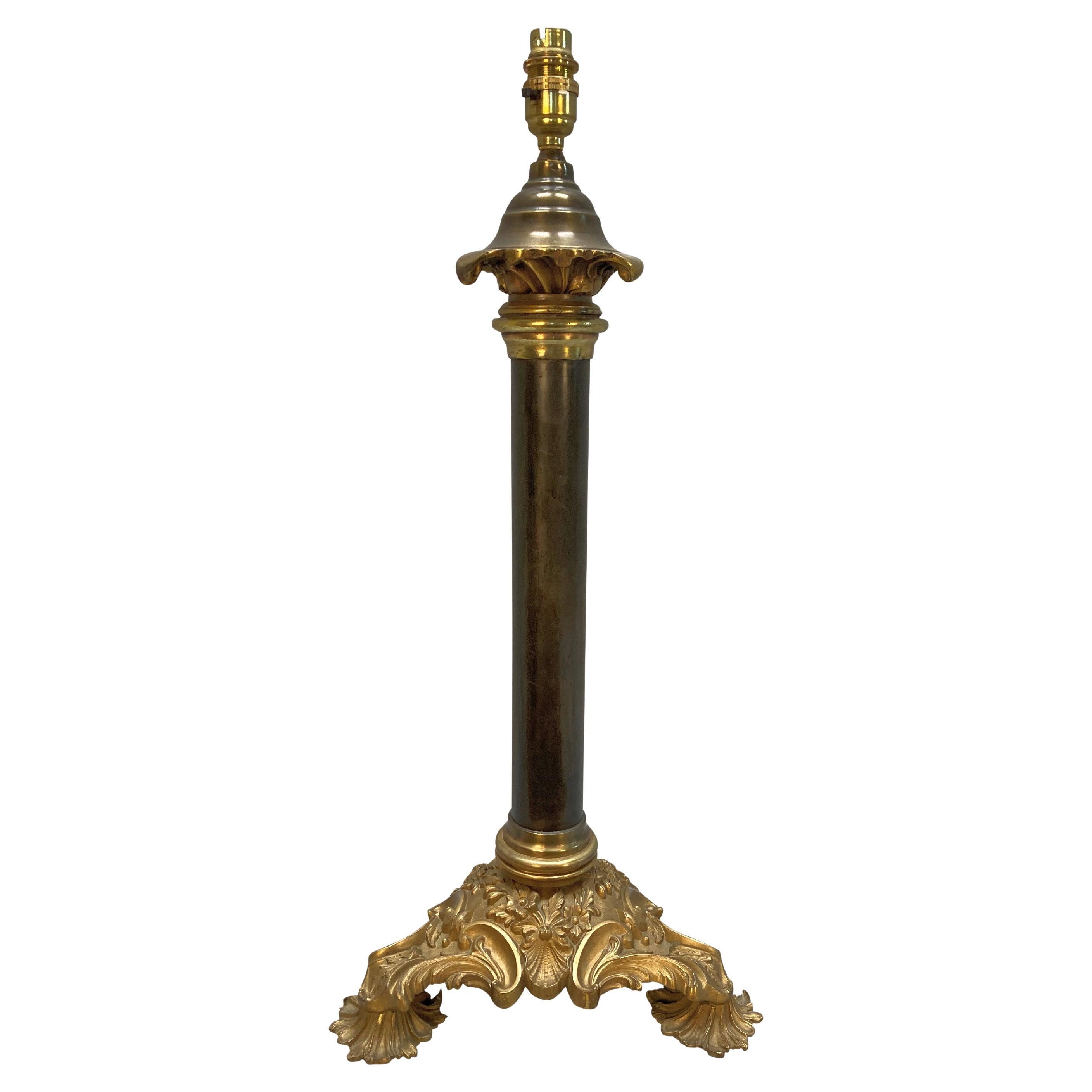 English Ormolu & Bronze Column Lamp