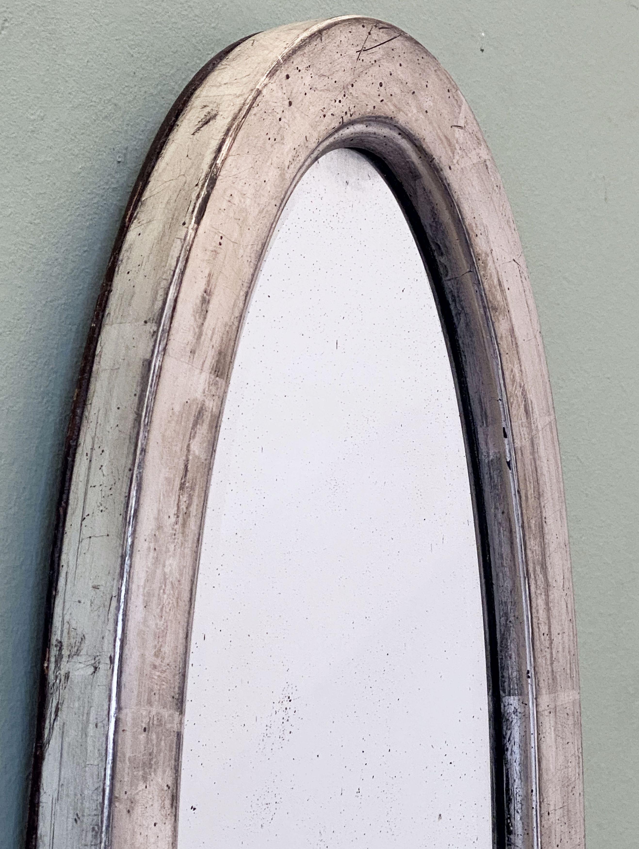 English Oval Beveled Alcove Mirror with Silver Gilt Frame (H 24 1/4 x W 9 1/2) 8