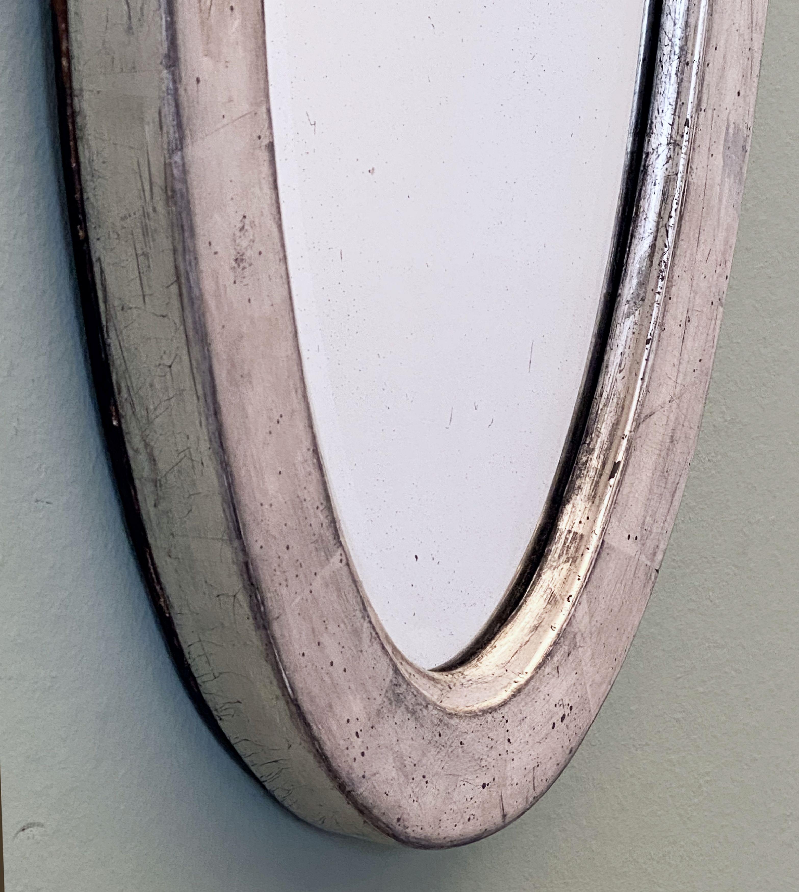 English Oval Beveled Alcove Mirror with Silver Gilt Frame (H 24 1/4 x W 9 1/2) 9