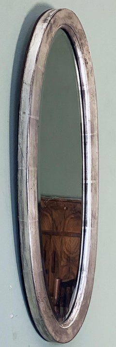English Oval Beveled Alcove Mirror with Silver Gilt Frame (H 24 1/4 x W 9/12)
