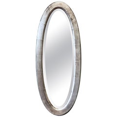 English Oval Beveled Alcove Mirror with Silver Gilt Frame (H 24 1/4 x W 9/12)