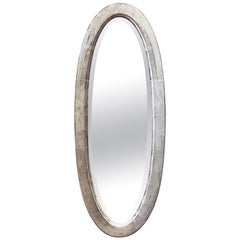 English Oval Beveled Alcove Mirror with Silver Gilt Frame (H 24 1/4 x W 9 1/2)