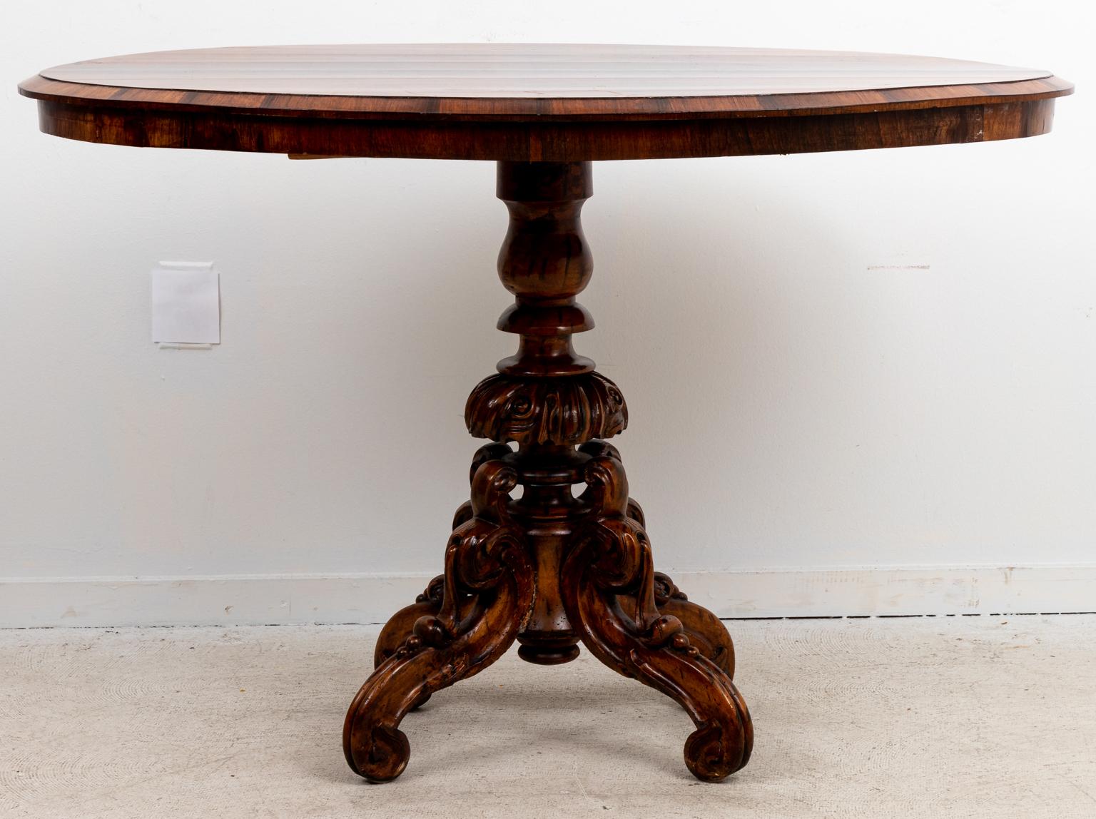Carved English Oval Center Hall Table