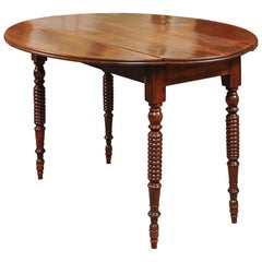 English Oval Drop Leaf Bobbin Turned Breakfast Table, Mid-19th Century
