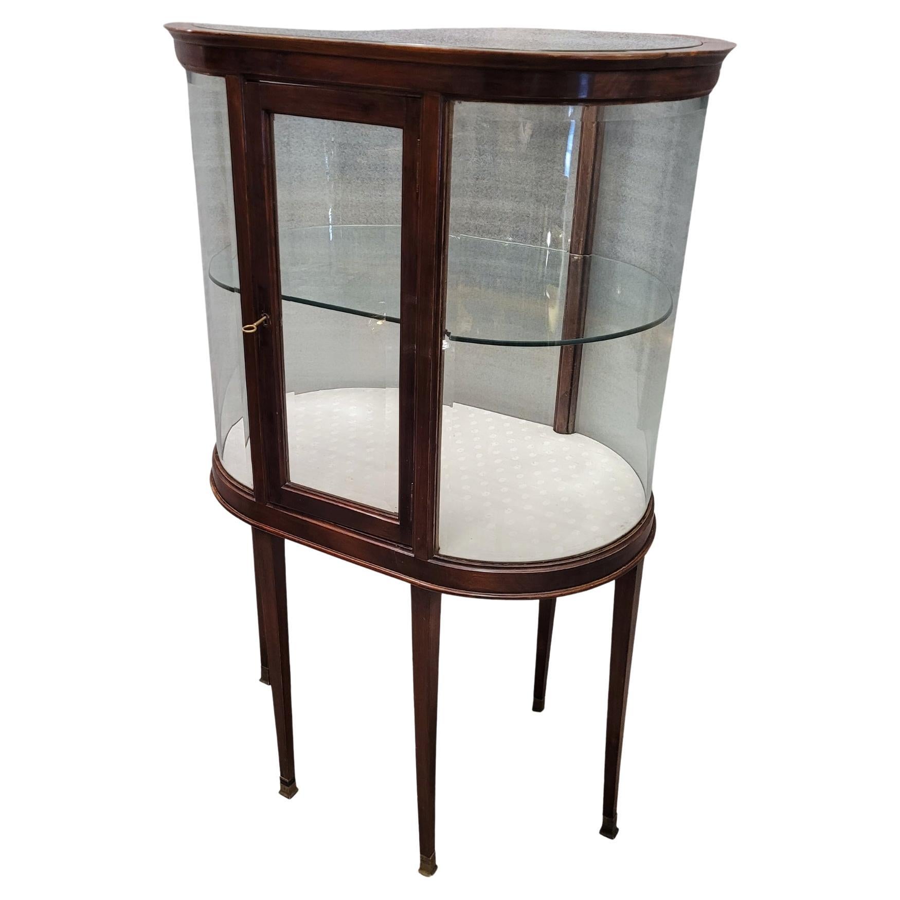 Vetrina ovale inglese Eduardina  teca in cristallo Wood
