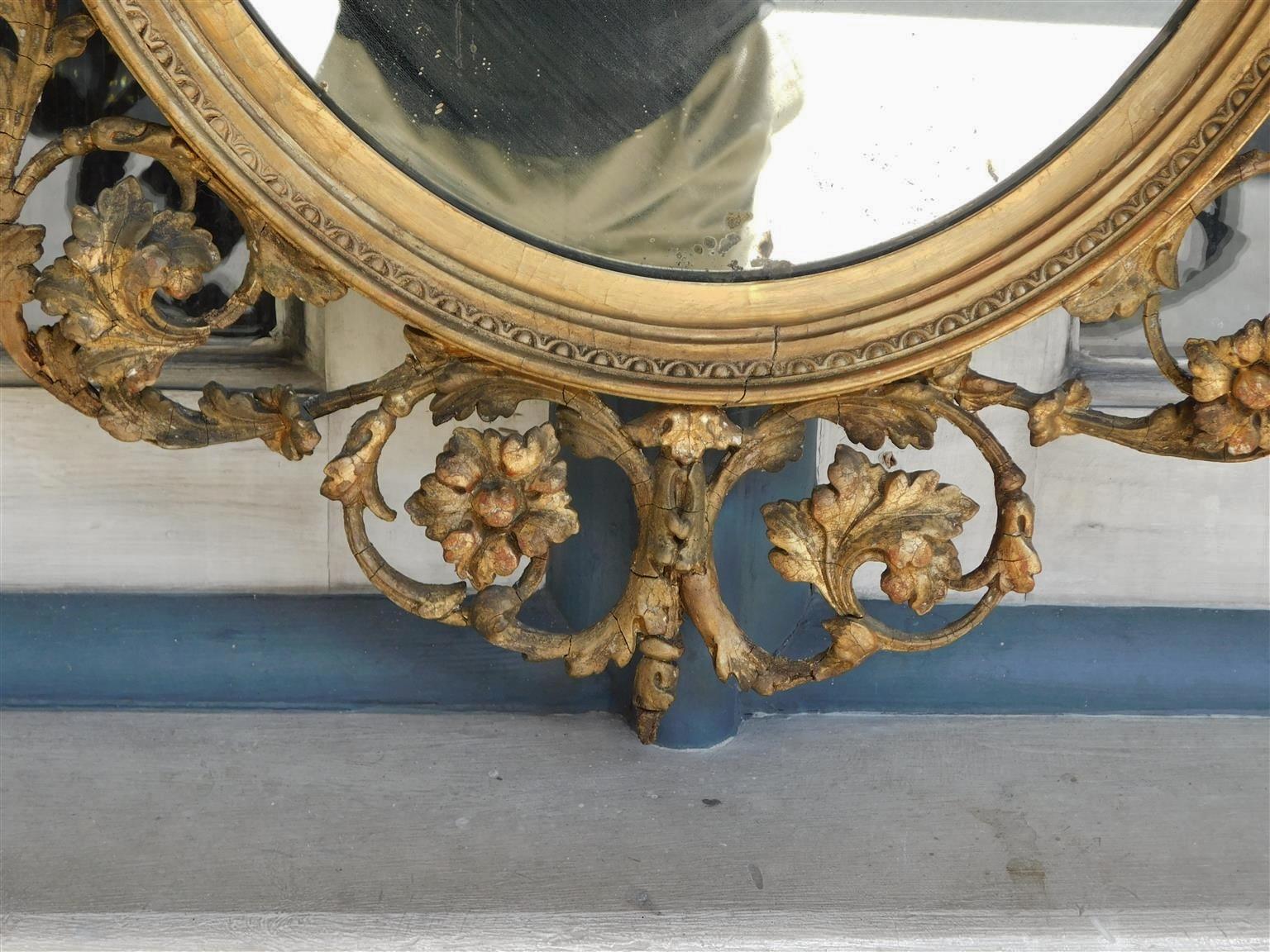 English Oval Gilt Carved Wood and Gesso Scrolled Foliage Wall Mirror, C. 1800 For Sale 4