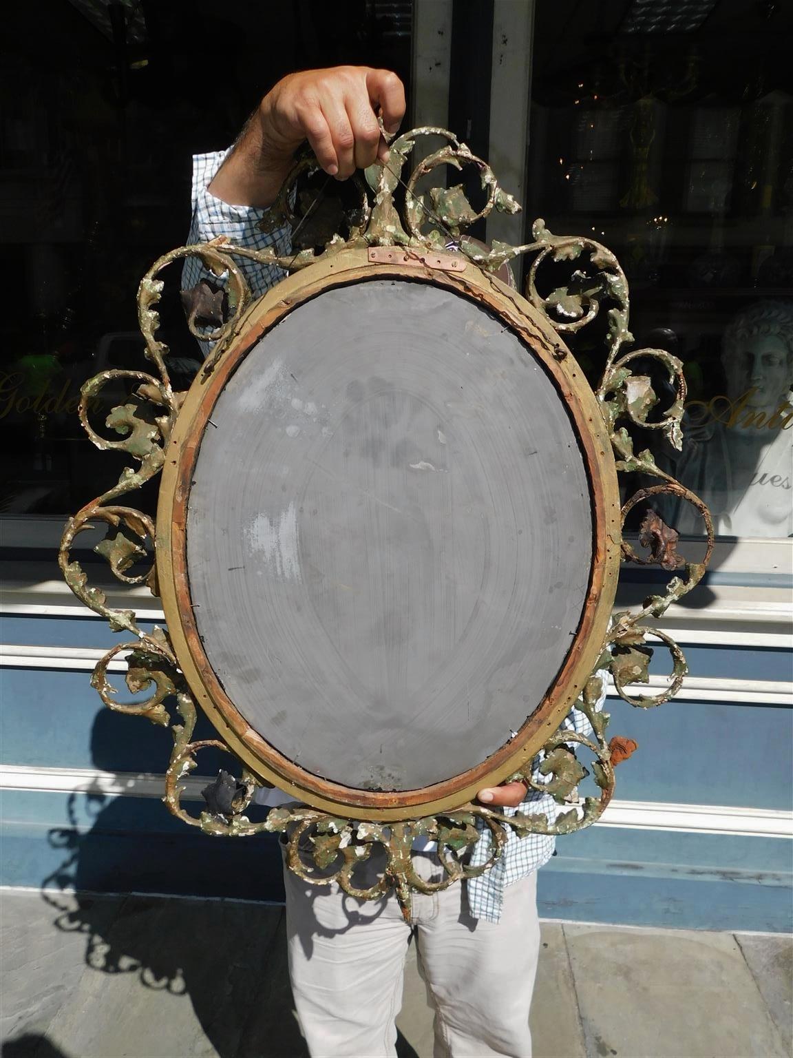 English Oval Gilt Carved Wood and Gesso Scrolled Foliage Wall Mirror, C. 1800 For Sale 5