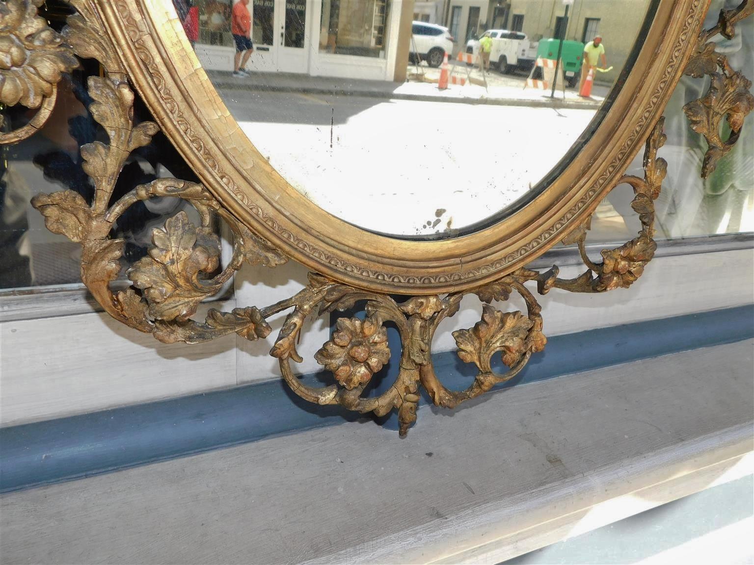 English Oval Gilt Carved Wood and Gesso Scrolled Foliage Wall Mirror, C. 1800 For Sale 3