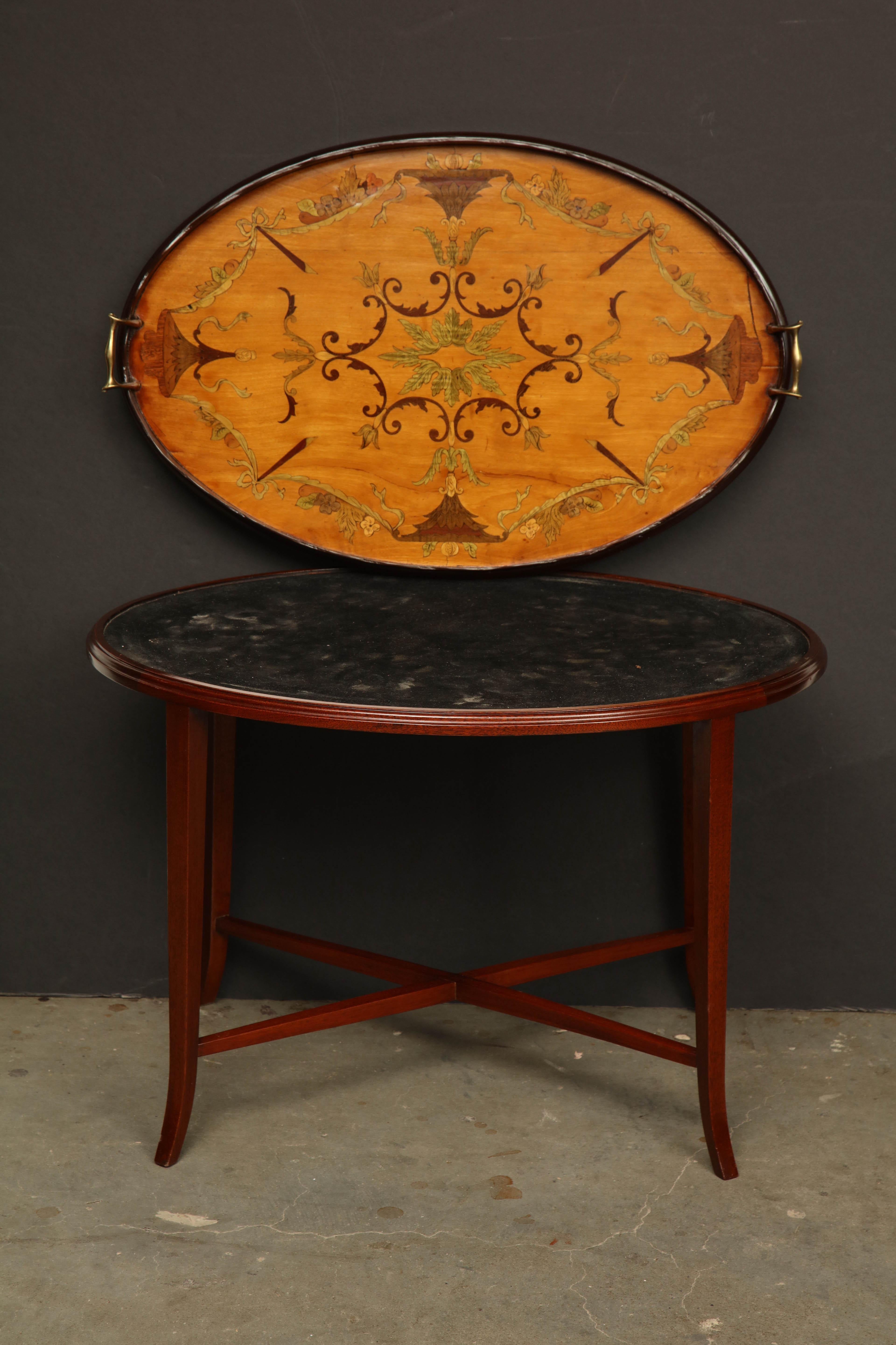 English Oval Inlaid Tray on Stand 5