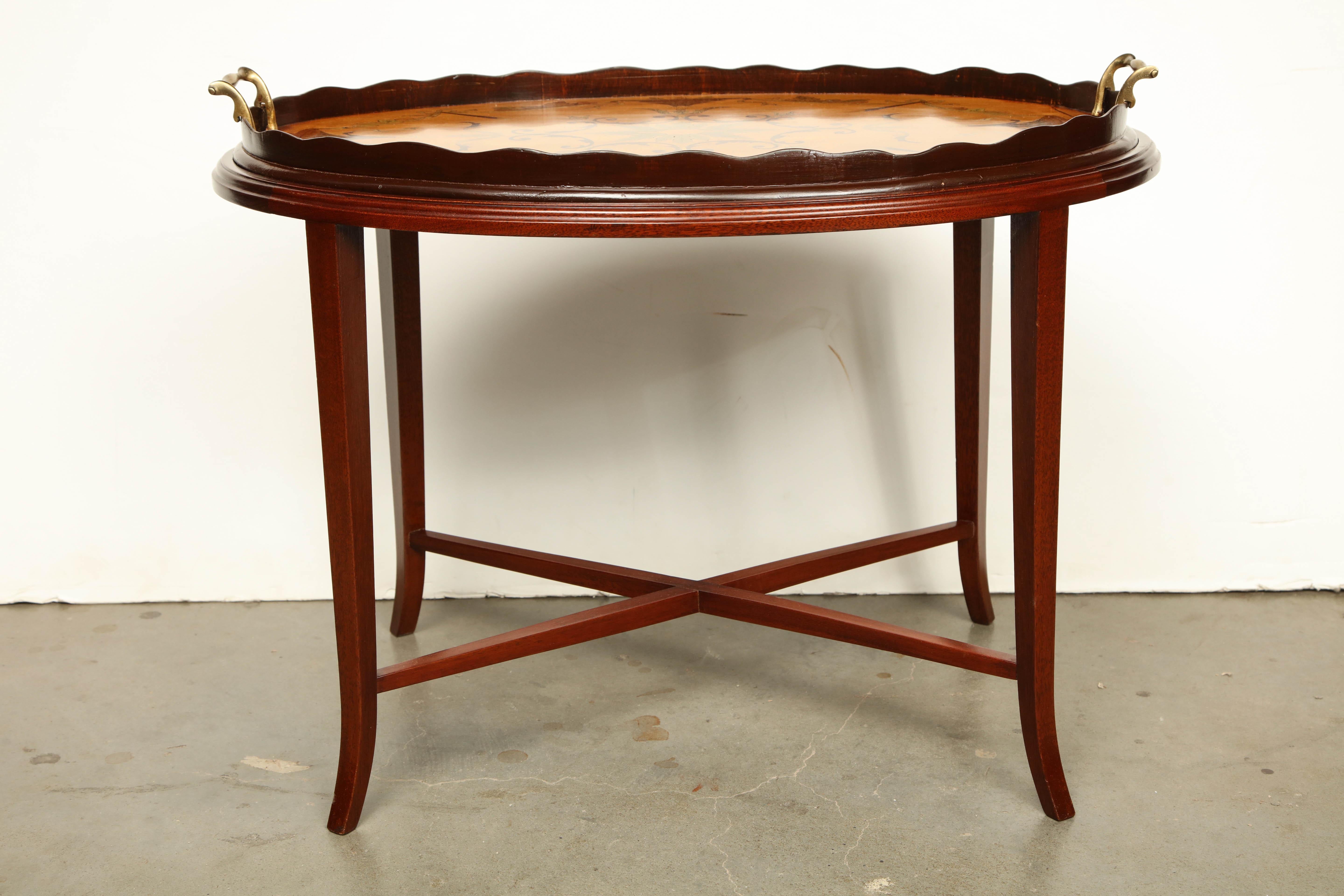 Adam Style English Oval Inlaid Tray on Stand