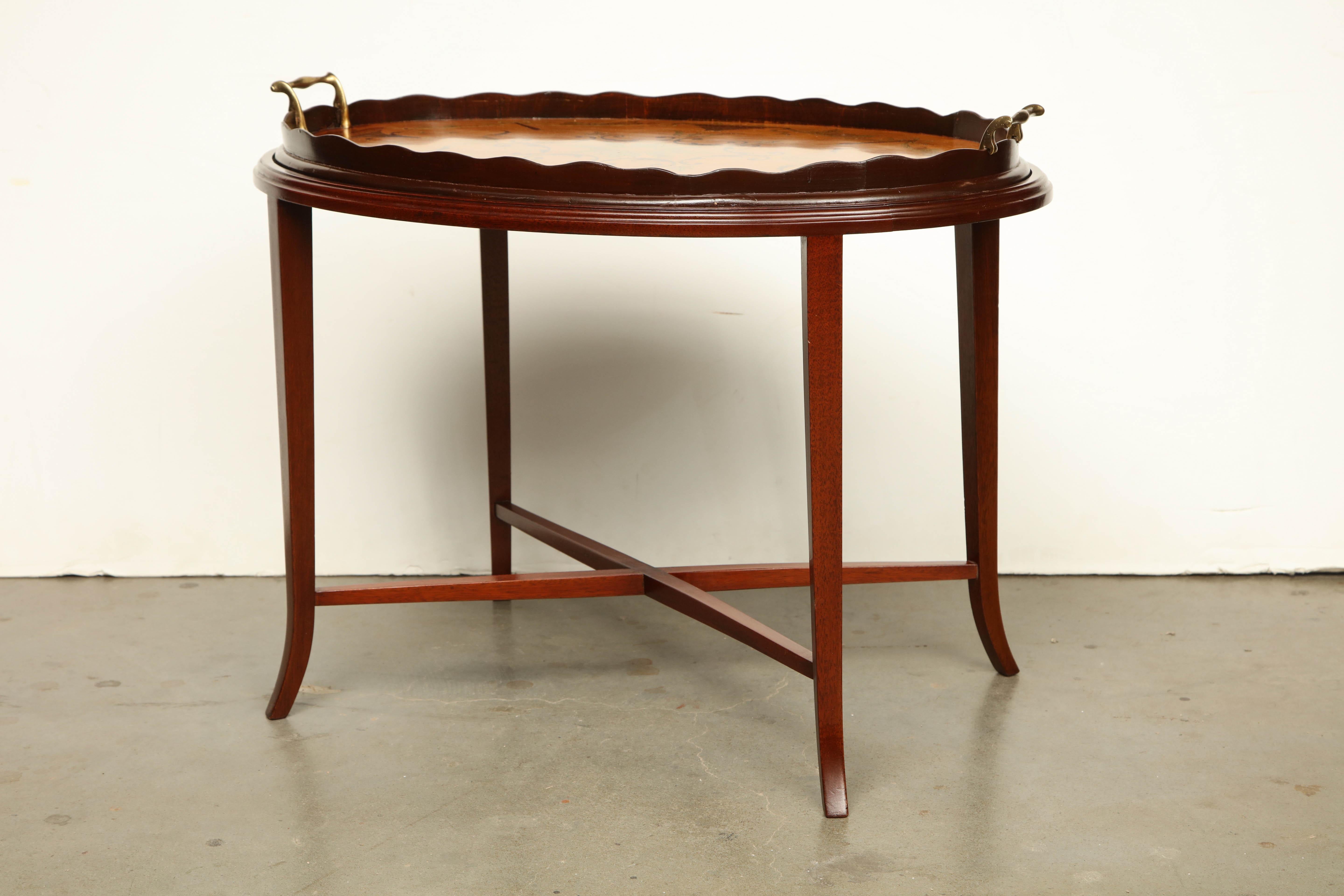 Mid-19th Century English Oval Inlaid Tray on Stand
